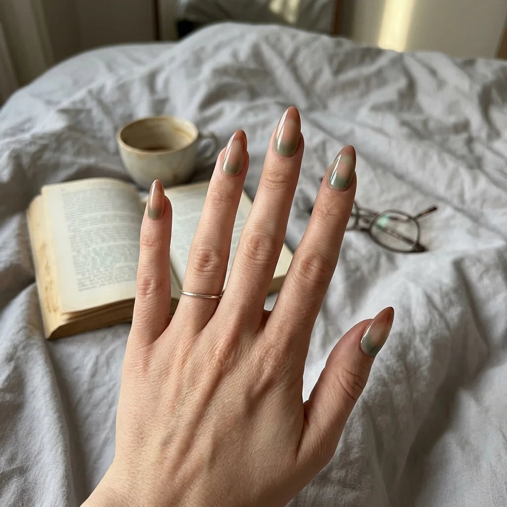 sage earth marble almond long press on nails lifestyle 03