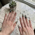 sage green 3d coffin long press on nails vine leaf gemstone mockup 01