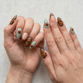 sage green 3d hand painted almond press on nails monarch butterfly water drop lifestyle 02