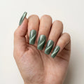 sage green cat eye coffin long press on nails mockup 01