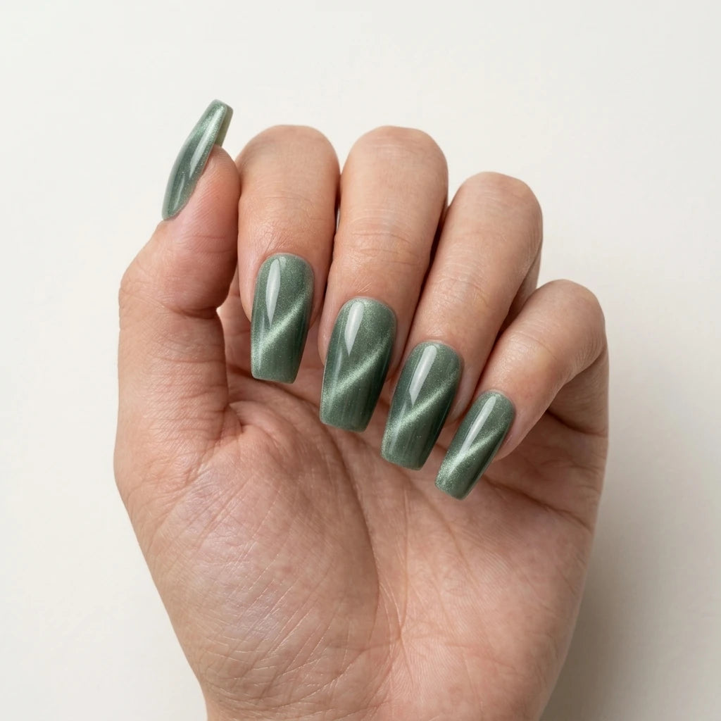 sage green cat eye coffin long press on nails mockup 01