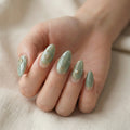 sage green hand painted almond medium press on nails botanical mockup 01