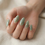 sage green hand painted almond medium press on nails botanical mockup 01