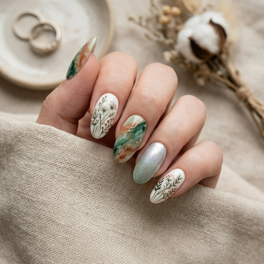 sage green marble almond medium press on nails celestial mockup 01
