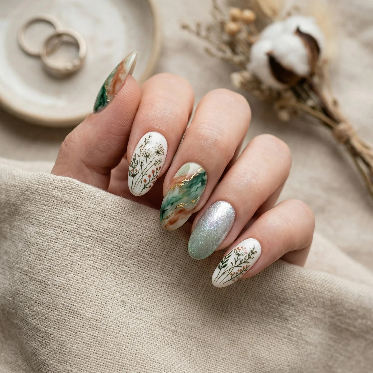 sage green marble almond medium press on nails celestial mockup 01