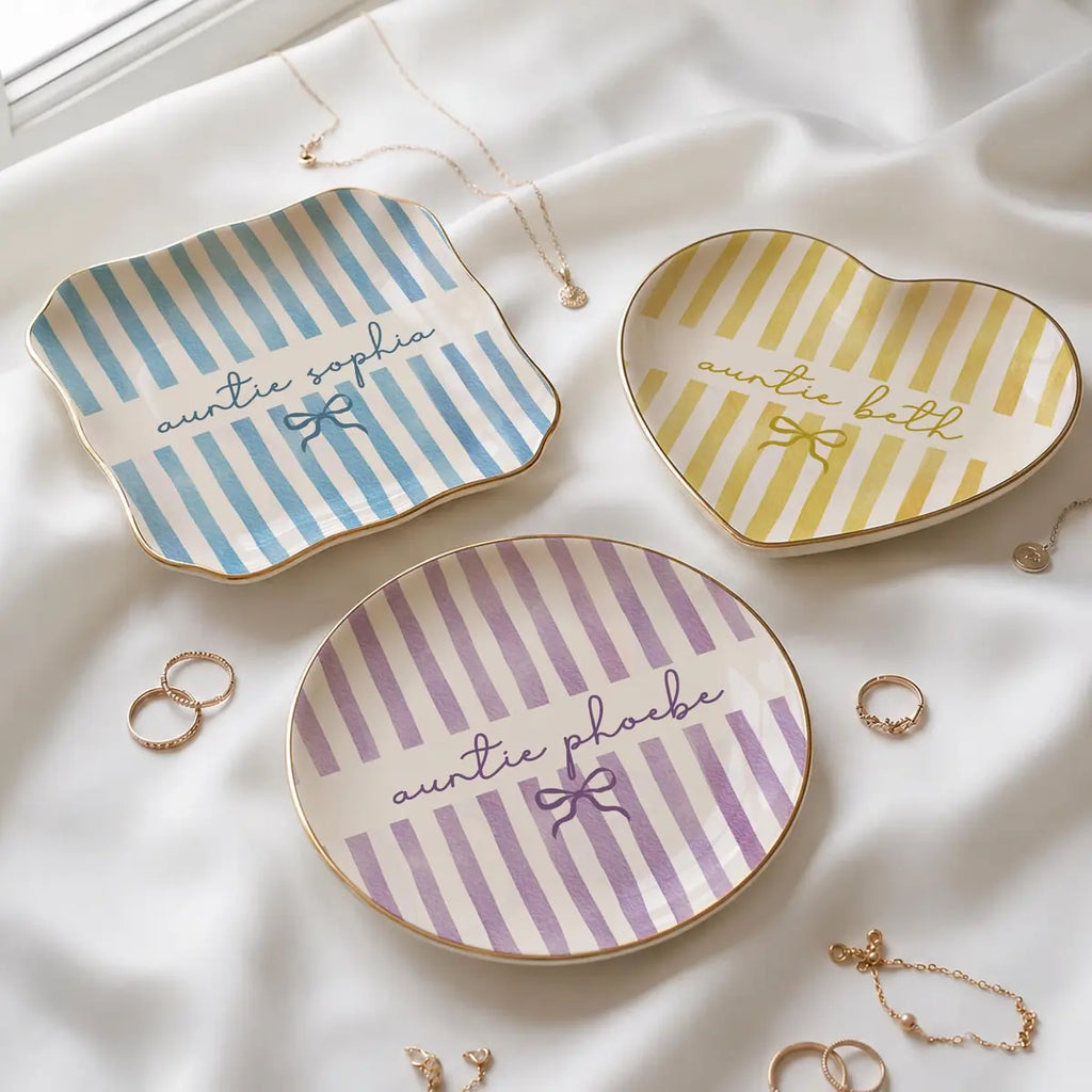 Sage Stripe Custom Names Auntie Ring Dish variant