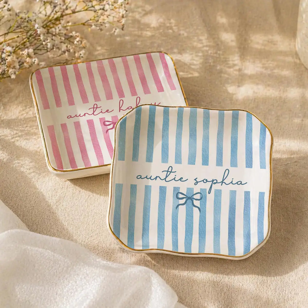 Sage Stripe Custom Names Auntie Ring Dish variant