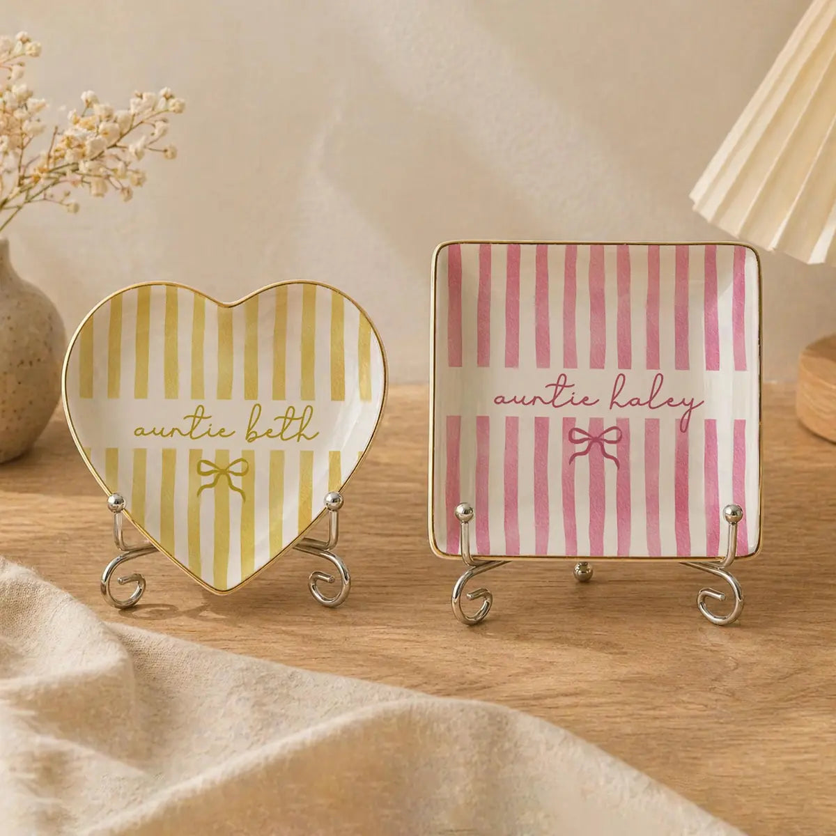 Sage Stripe Custom Names Auntie Ring Dish variant