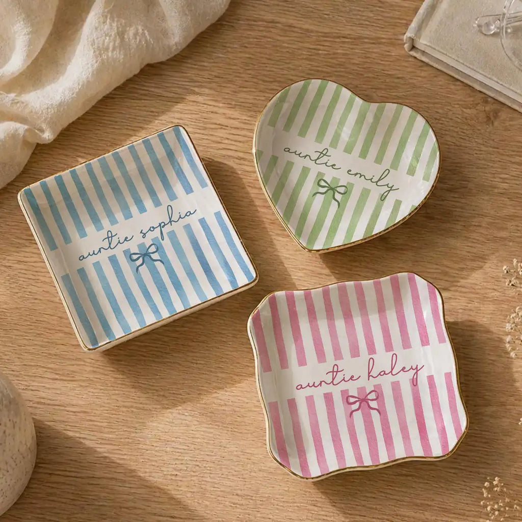 Sage Stripe Custom Names Auntie Ring Dish variant
