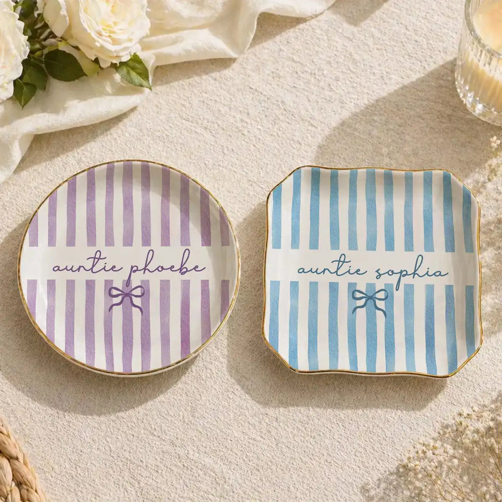 Sage Stripe Custom Names Auntie Ring Dish variant