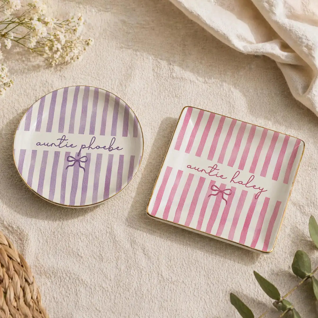 Sage Stripe Custom Names Auntie Ring Dish variant