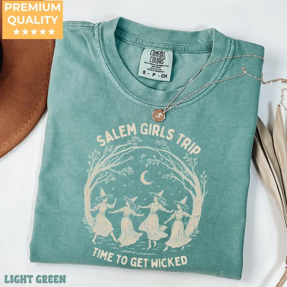 Comfort Colors T-shirt in Crunchberry featuring forest witches graphic