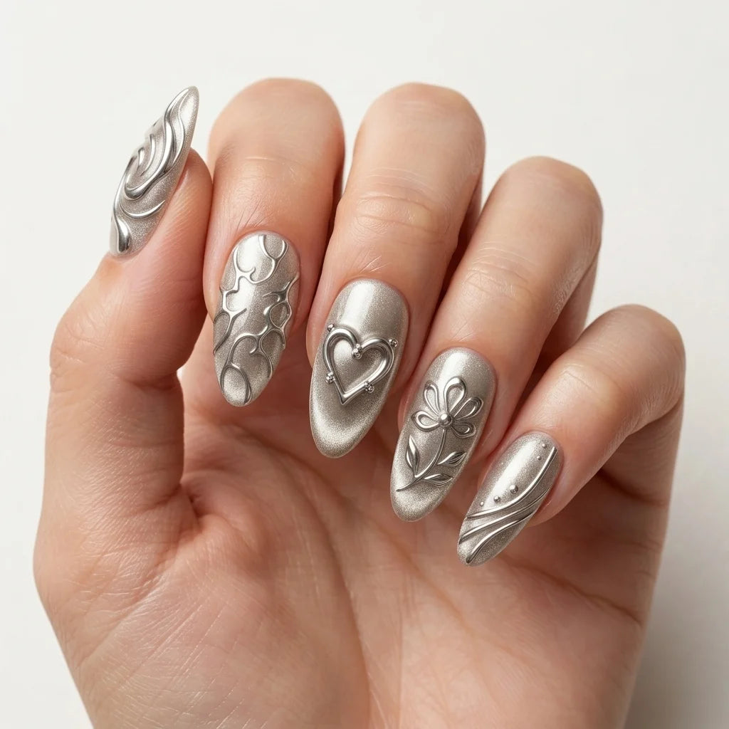 silver white 3d cat eye almond press on nails y2k heart glitter lifestyle 02