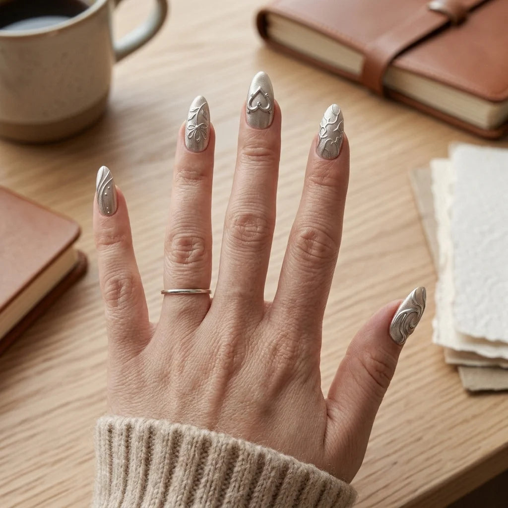 silver white 3d cat eye almond press on nails y2k heart glitter mockup 01