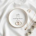 Personalized sister and maid of honor ceramic ring dish with custom relationship and year