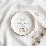 Personalized sister and maid of honor ceramic ring dish with custom relationship and year