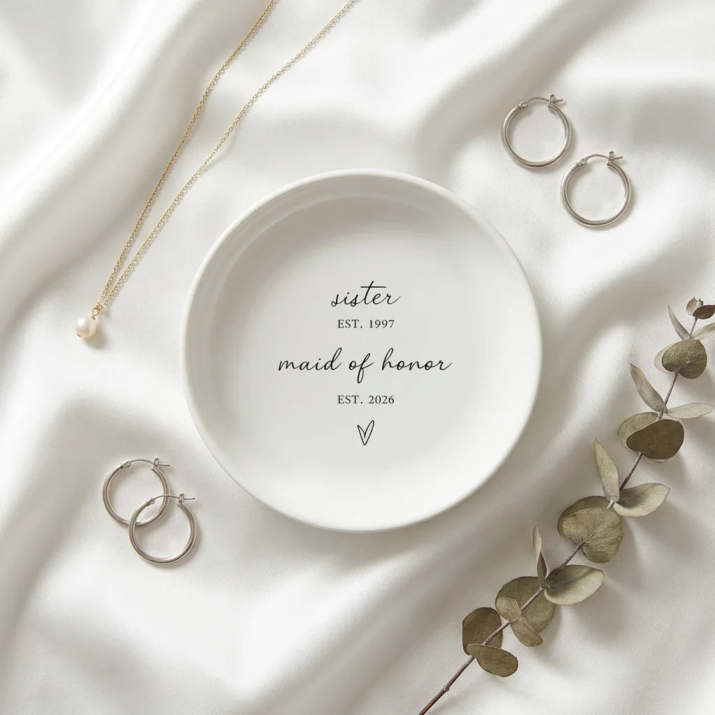 Size chart for personalized ceramic maid of honor ring dish