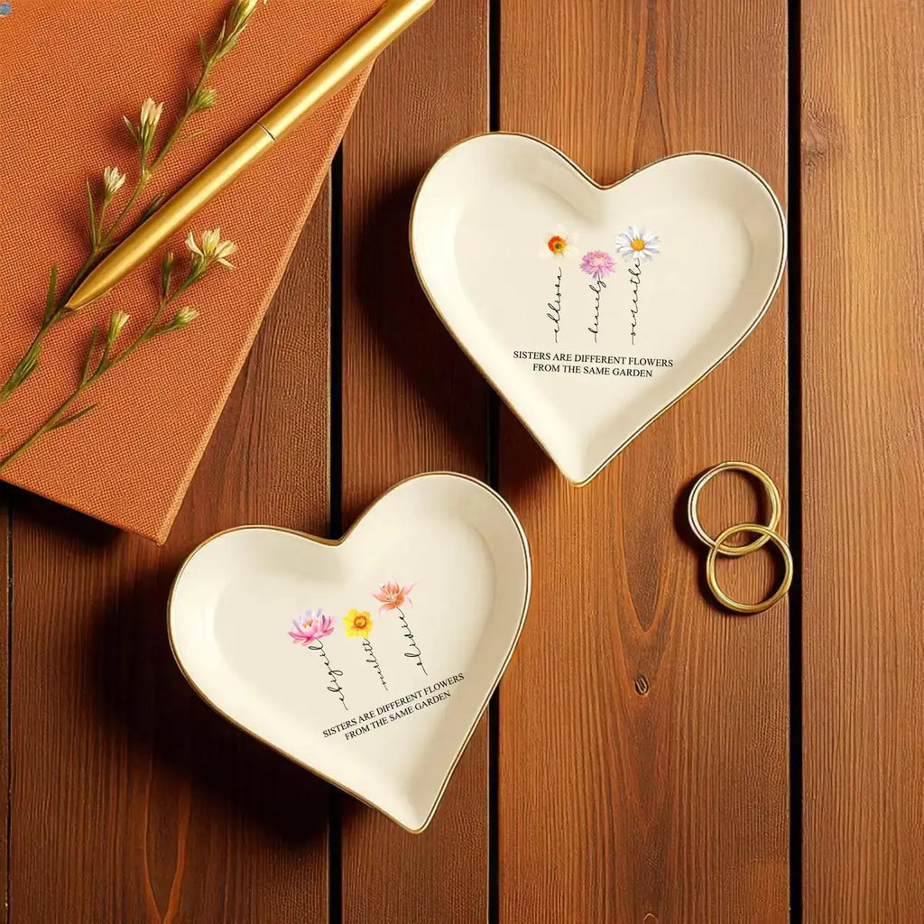 Jewelry Dish, Sisters Are Different Flowers From The Same Garden, Birth Flower Ring Dish, Gift for Sister, Custom Jewelry Dis
