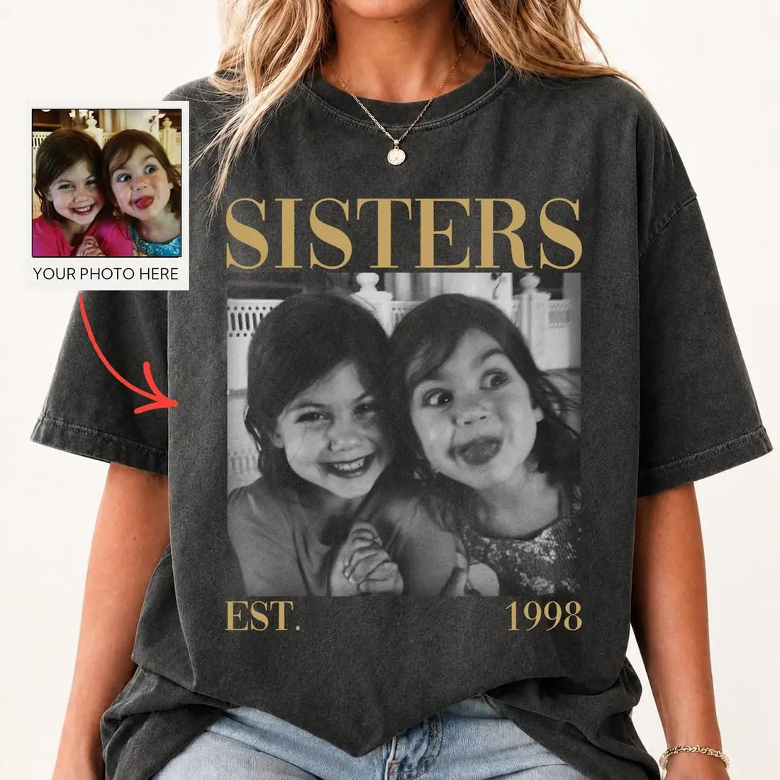 sisters-vintage-custom-photo-year-soul-sister-birthday-comfort-colors-t-shirt custom photo Comfort Colors T-Shirt model mockup preview 04