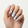 sky blue milky white 3d ombre christmas oval press on nails penguin snowman glitter lifestyle 02