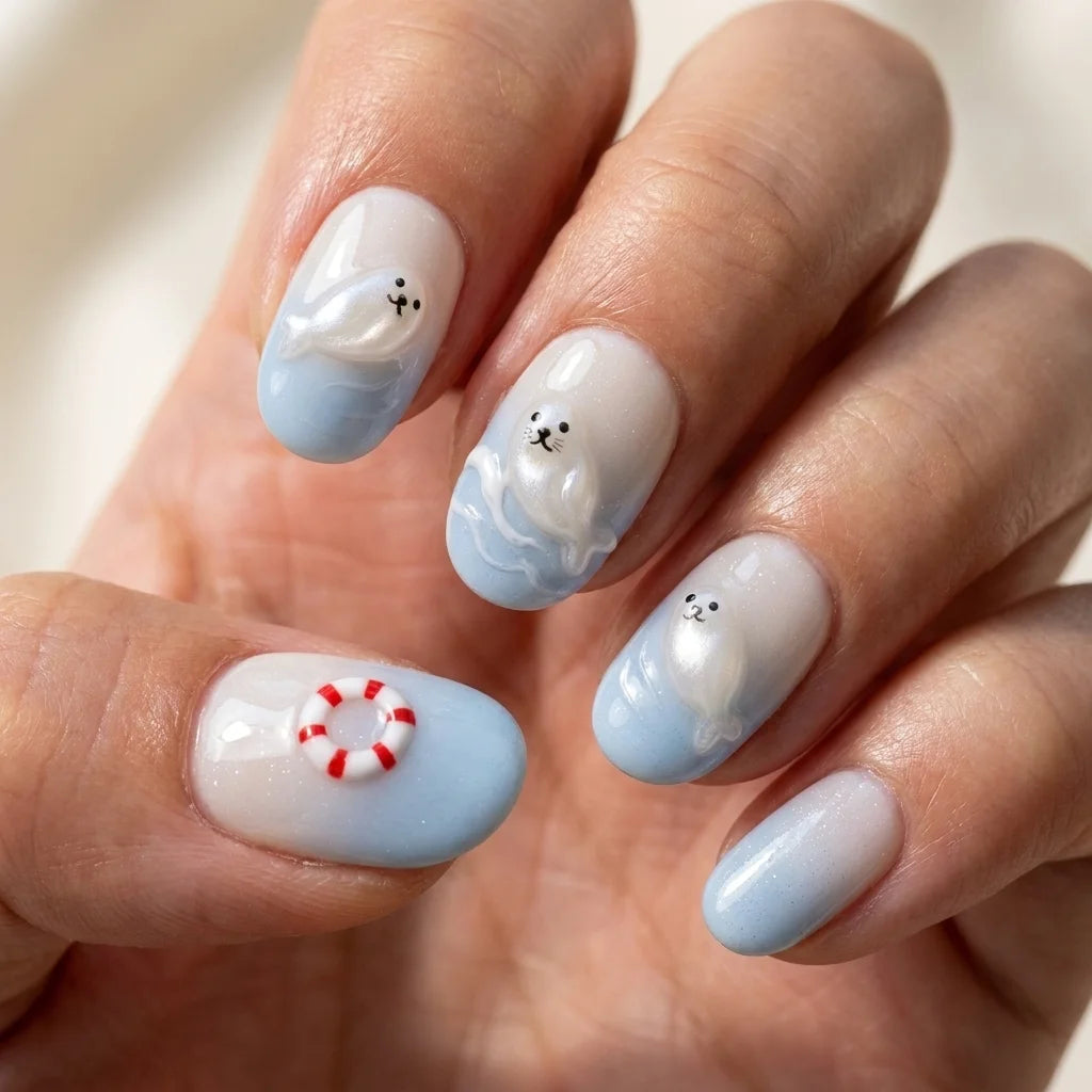 sky blue milky white 3d ombre oval press on nails seal buoy glitter lifestyle 02