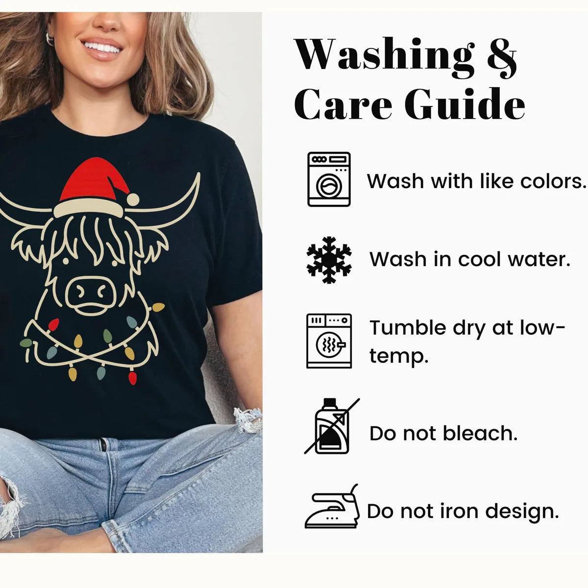Crewneck sweatshirt care instructions card.