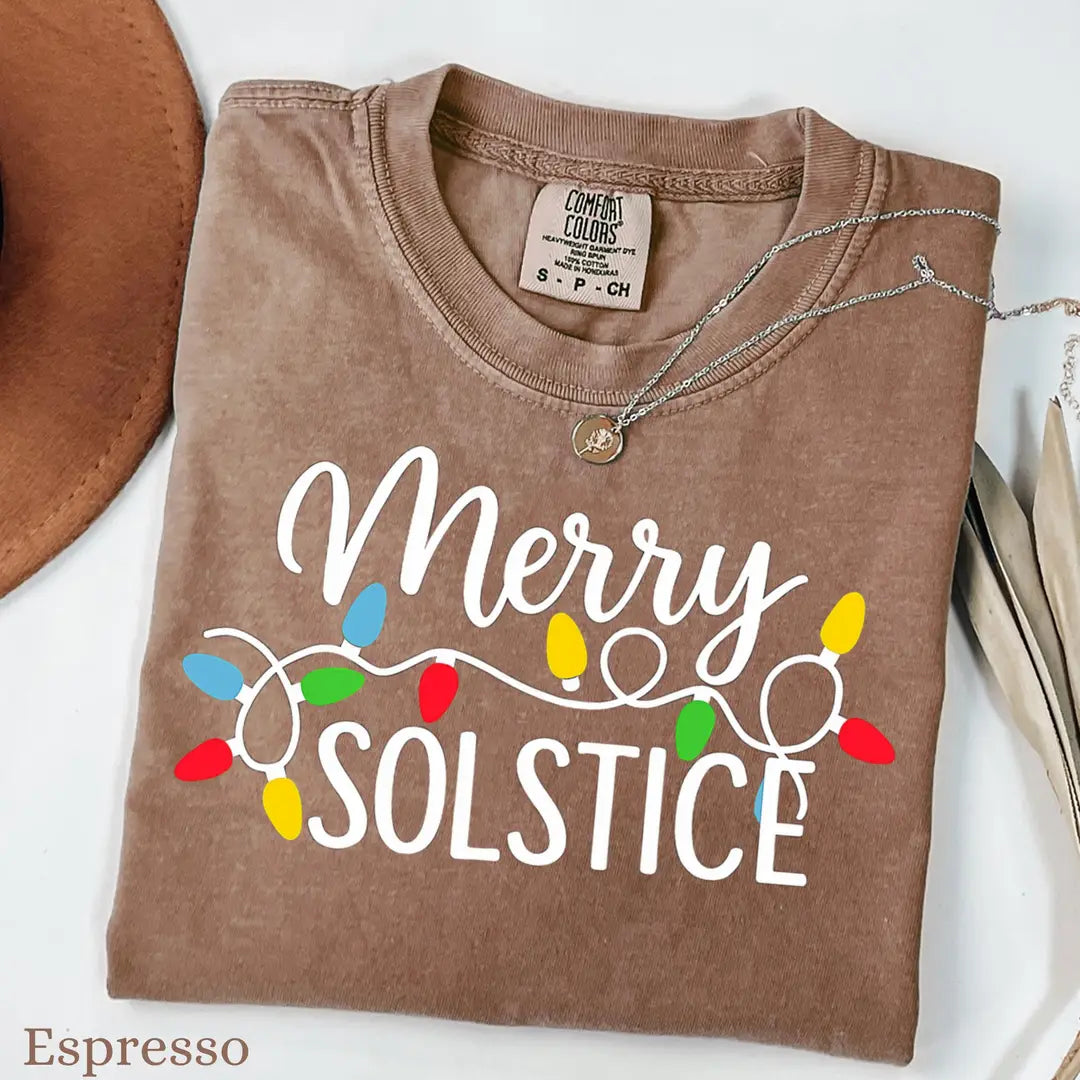 Espresso Comfort Colors 1717 T-shirt with Winter Solstice design, alternate product view.