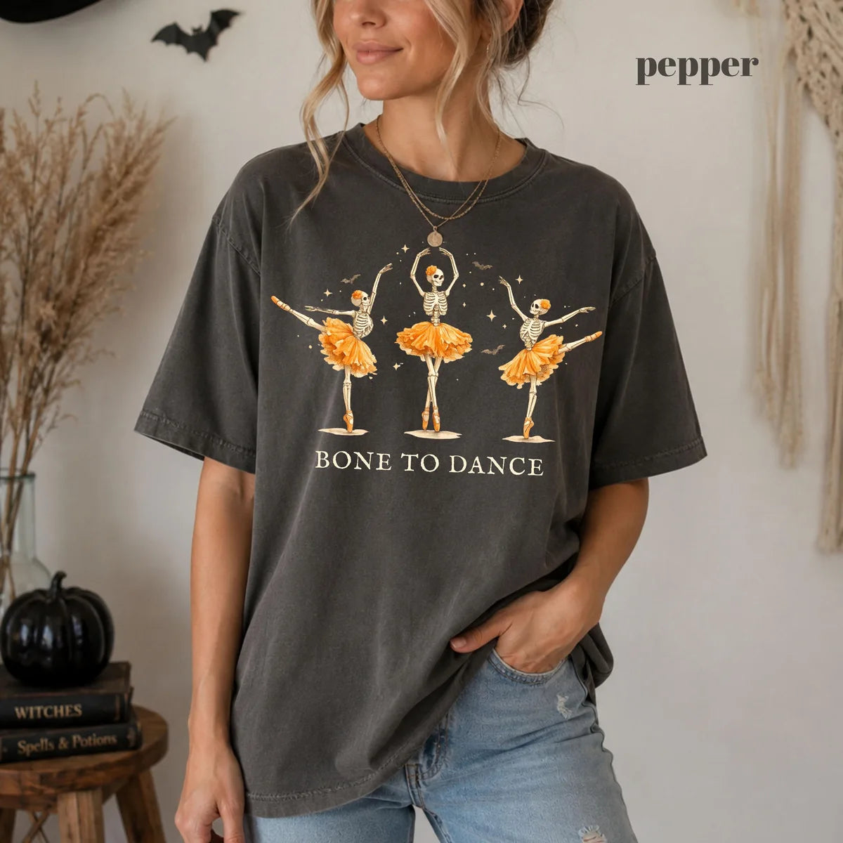 Pepper Comfort Colors 1717 T-shirt with Bone To Dance design worn by a model