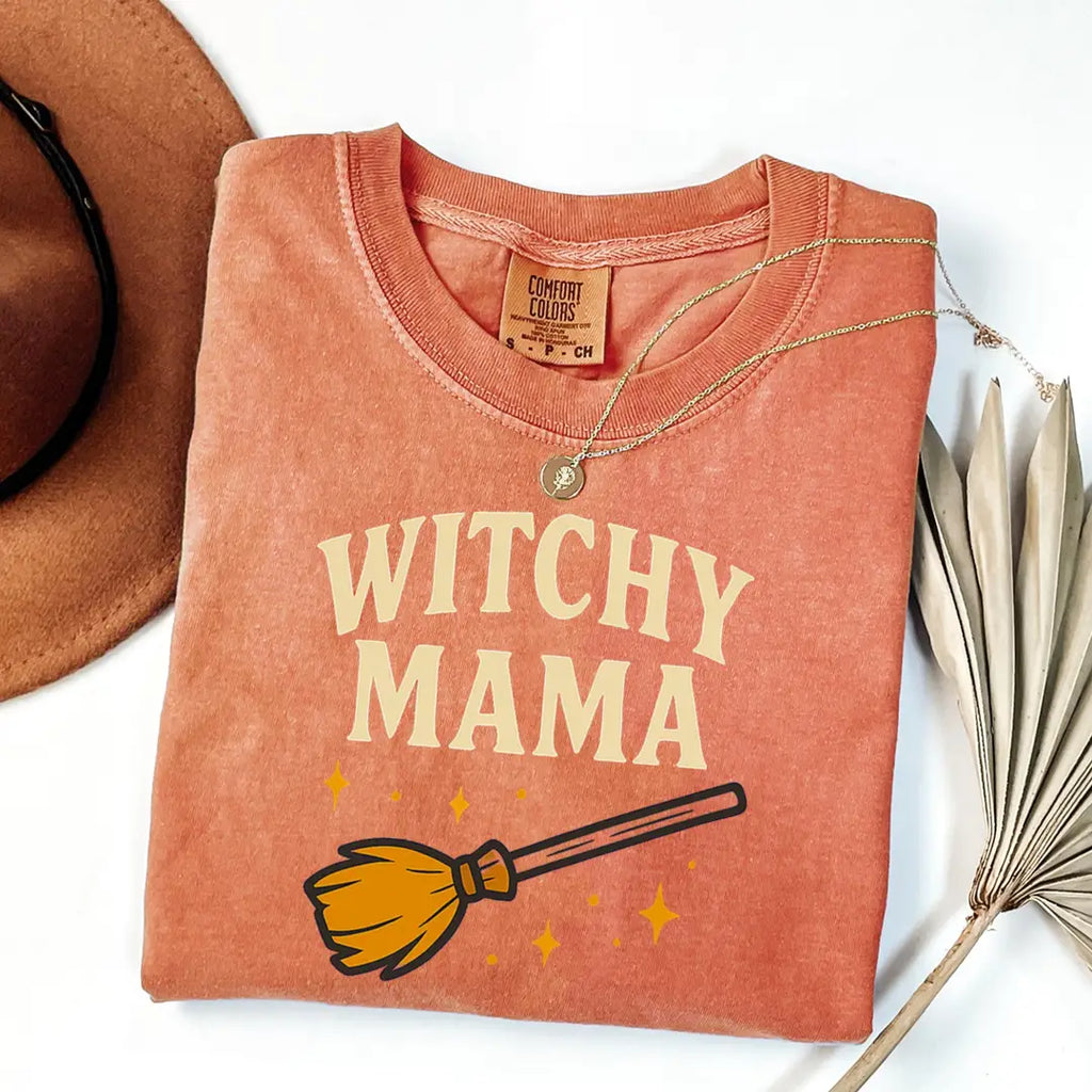 Haunted Papa & Witchy Mama - Matching Halloween Comfort Colors T-Shirt alternate product view in Yam.