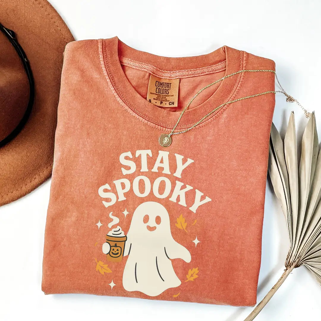 Stay Spooky Coffee Ghost - Fall Halloween Comfort Colors T-Shirt alternate product view in Yam.