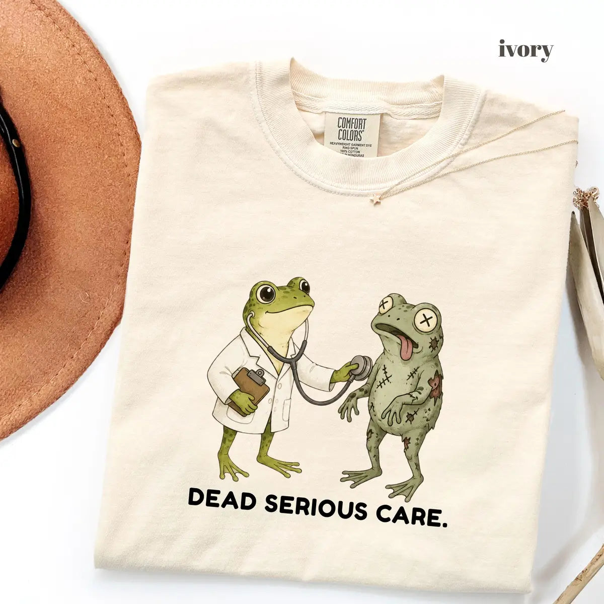 Ivory Comfort Colors 1717 T-shirt with Dead Serious Care design