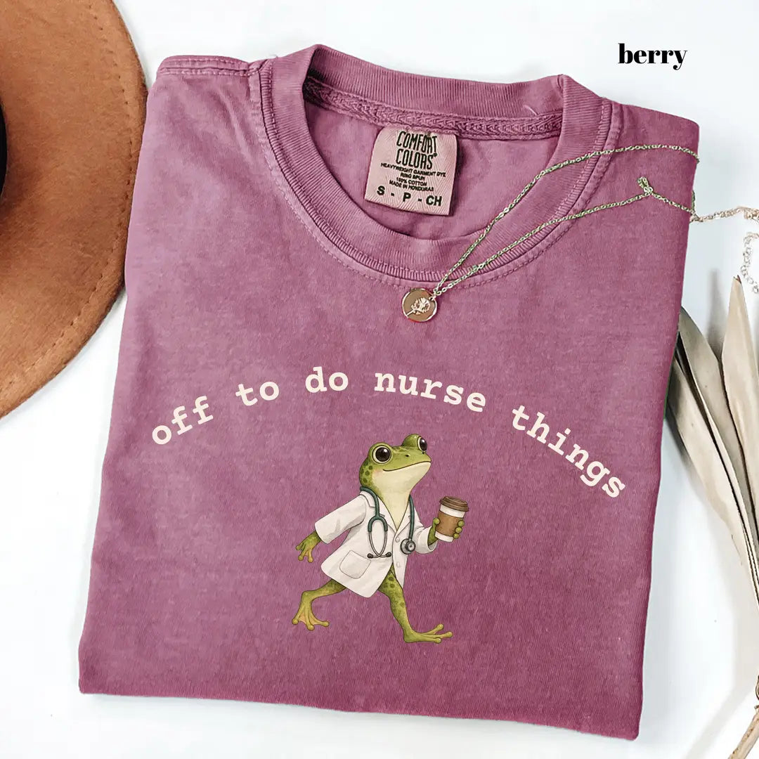 Comfort Colors 1717 T-shirt with Off to Do Nurse Things design worn by a model view 4