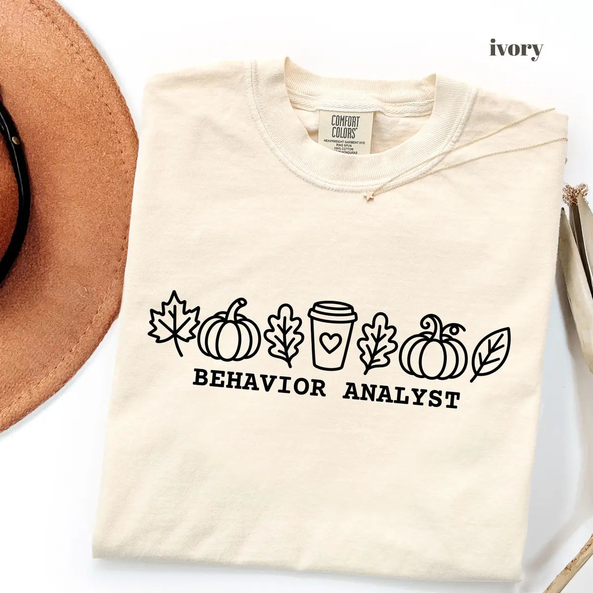 Ivory Comfort Colors 1717 T-shirt with Fall Behavior Analyst design