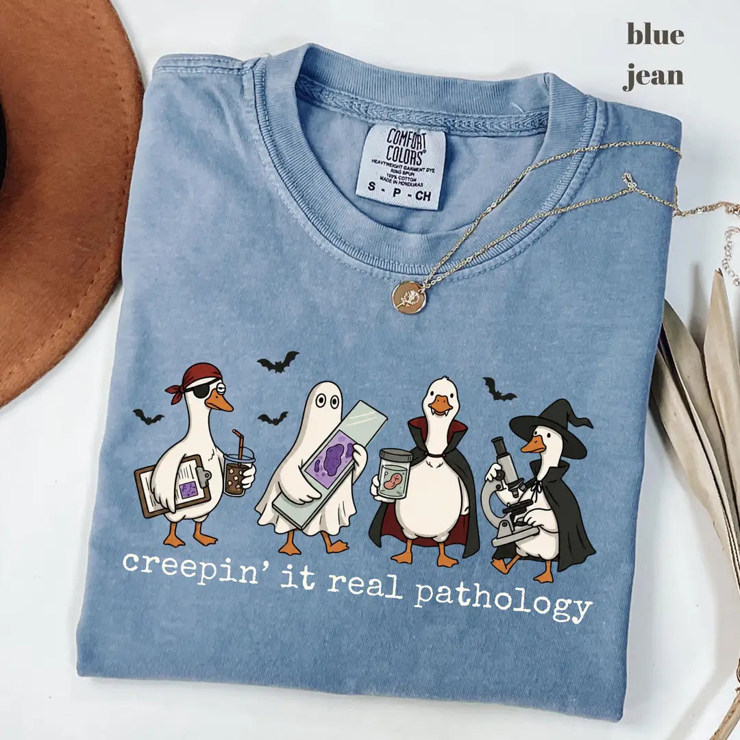 Blue Jean Comfort Colors 1717 T-shirt with Pathology Halloween design