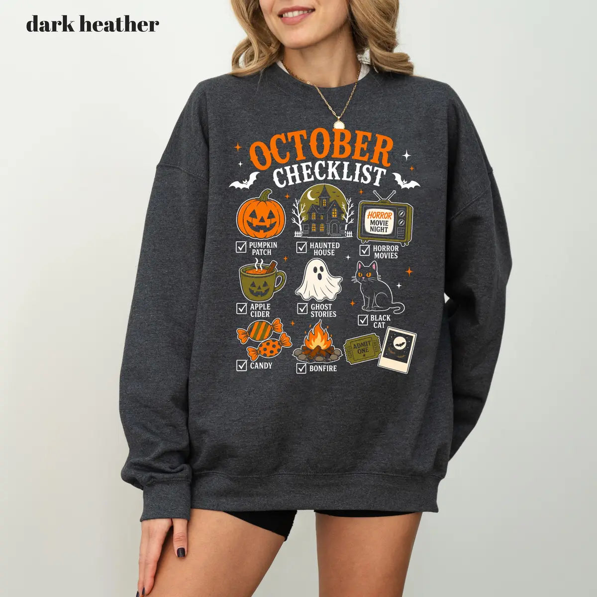 Black CF Comfort Colors 1717 T-shirt with October Checklist design view 3