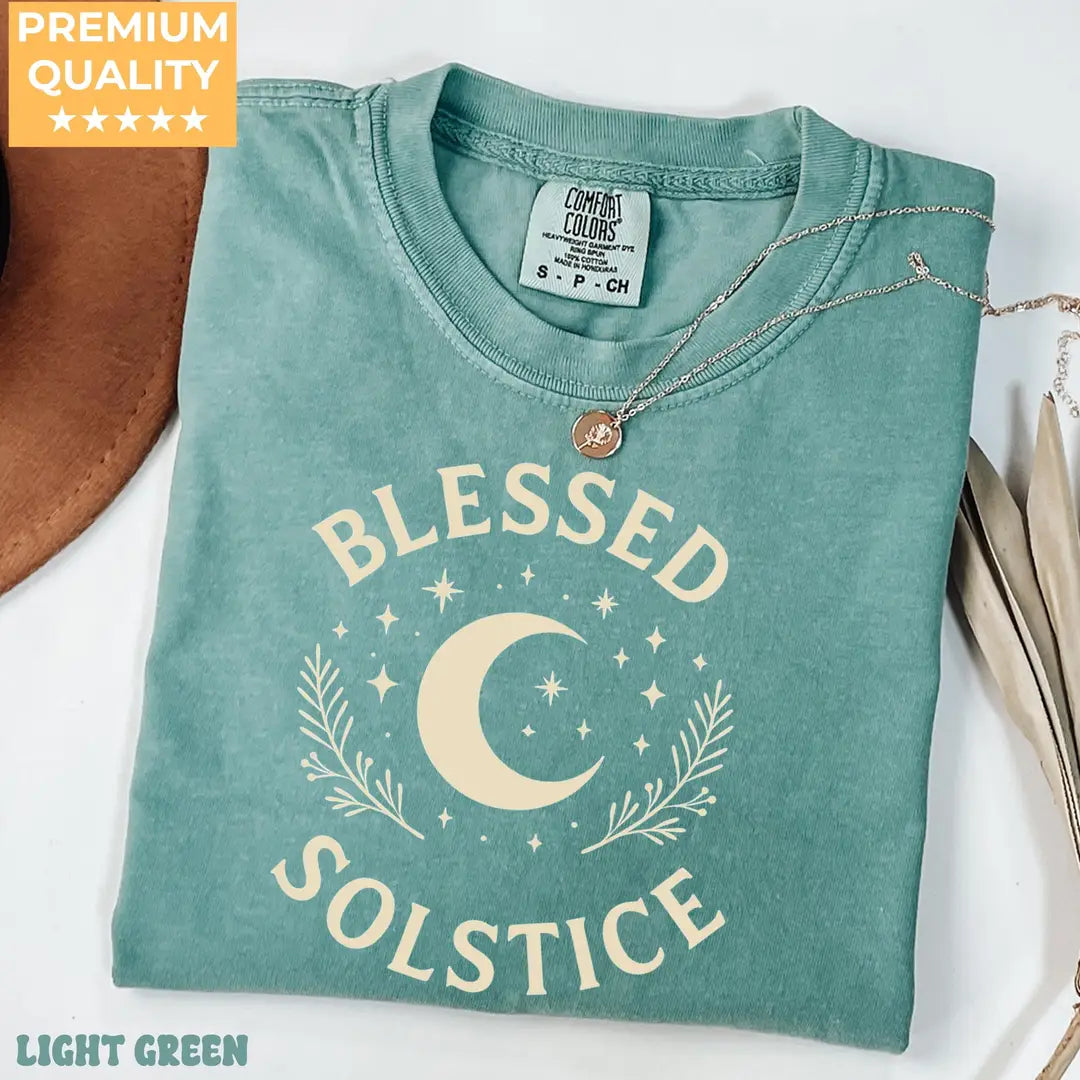 Light Green Comfort Colors 1717 T-shirt with Winter Solstice design, alternate product view.