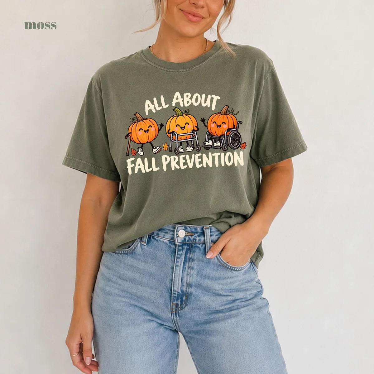 Moss Comfort Colors 1717 T-shirt with Fall Prevention Nurse design view 2