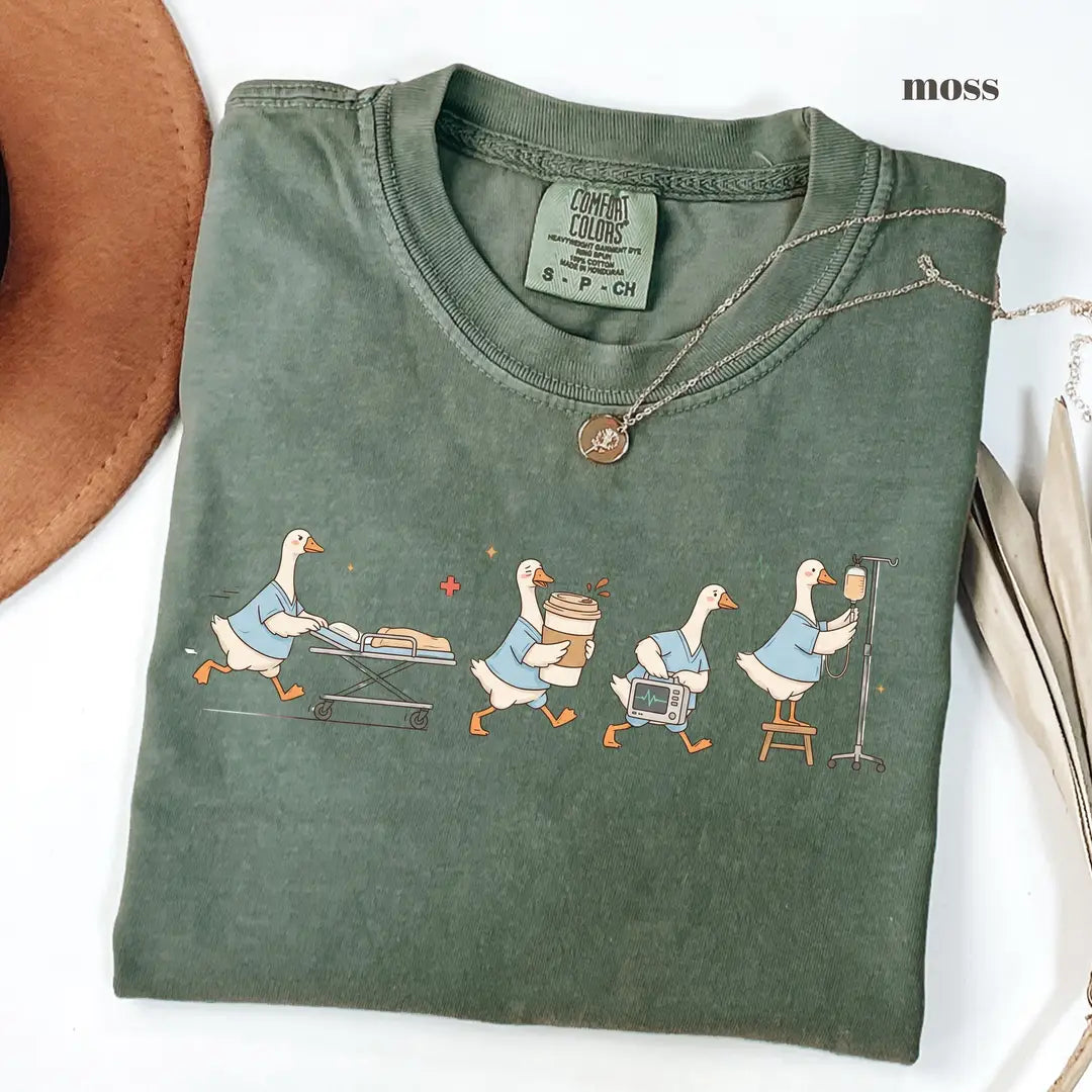 Moss Comfort Colors 1717 T-shirt with ER Nurse Goose design view 2