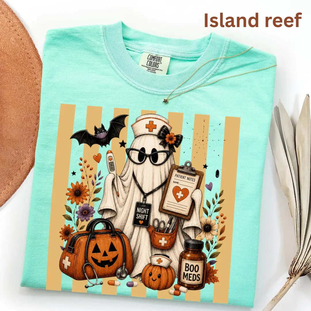 Night Shift Nurse Halloween Comfort Colors T-Shirt alternate product view.