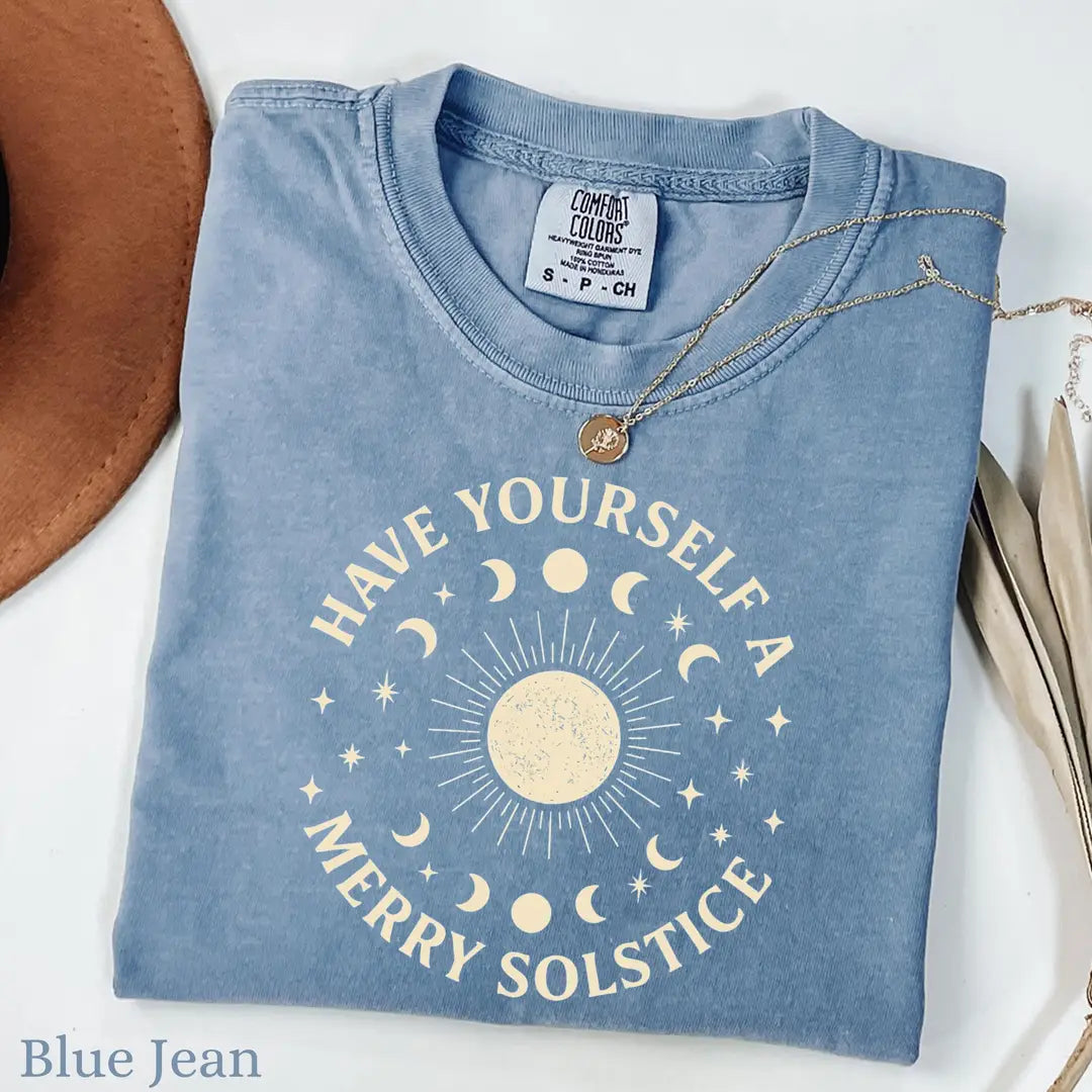 Blue Jean Comfort Colors 1717 T-shirt with Winter Solstice design, alternate product view.