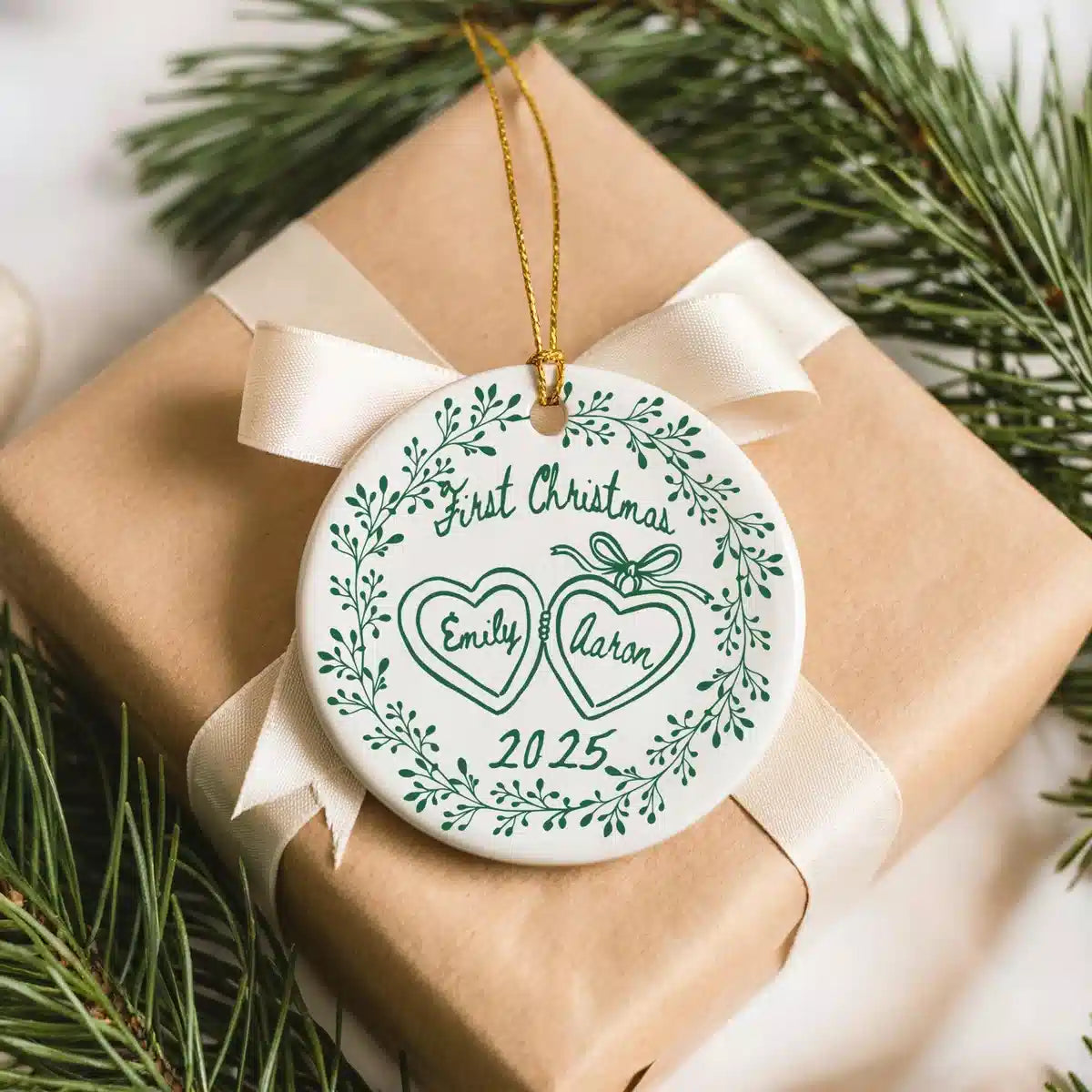 first christmas engaged ornament hero