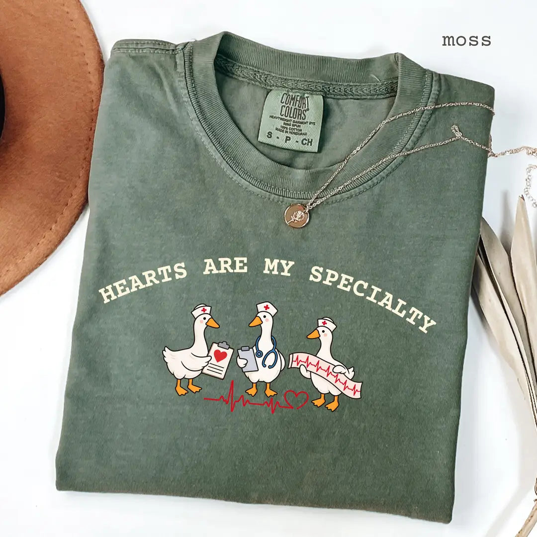 Moss Comfort Colors 1717 T-shirt with Cardiac Nurse design