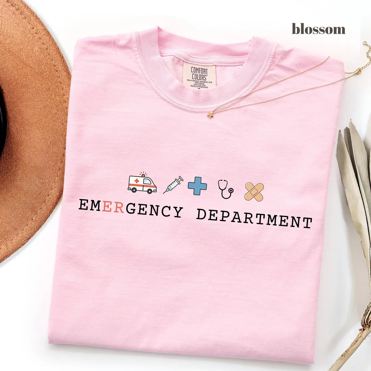 Blossom Comfort Colors 1717 T-shirt with Emergency Department design