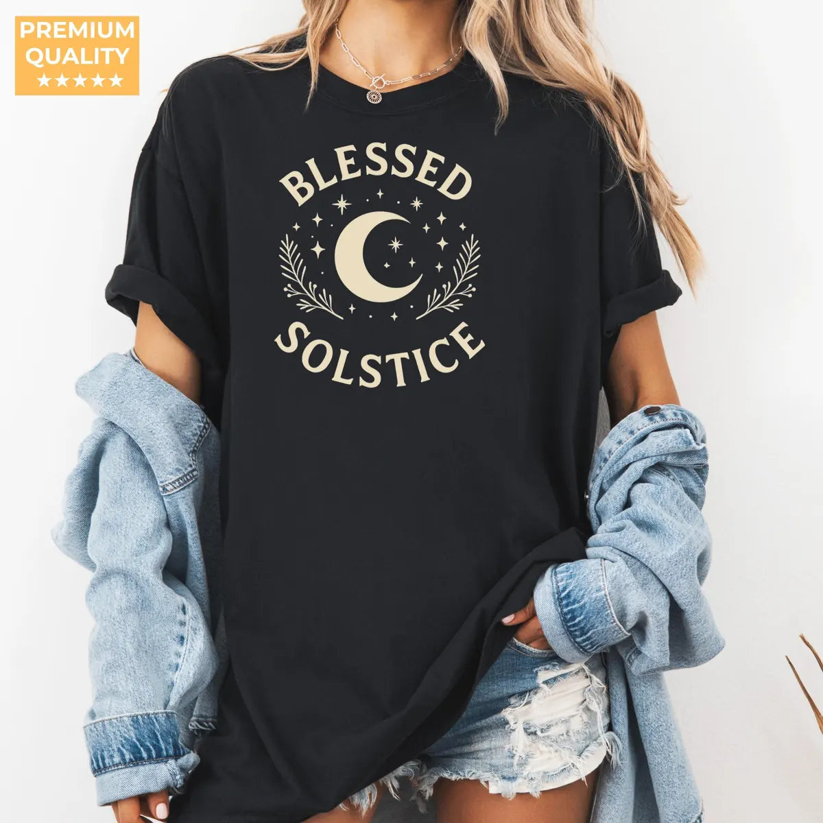 Black Comfort Colors 1717 T-shirt with Winter Solstice design, alternate product view.