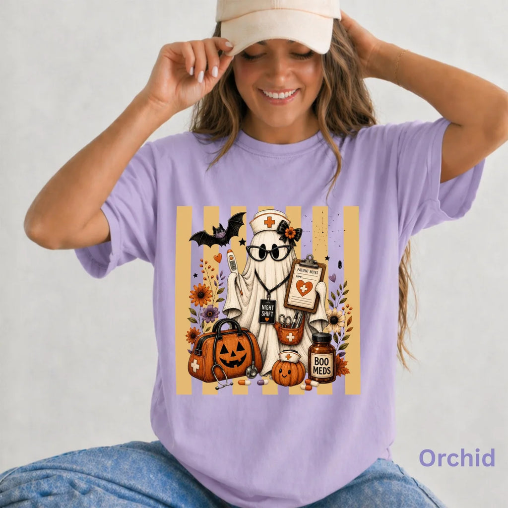 Night Shift Nurse Halloween Comfort Colors T-Shirt alternate product view.