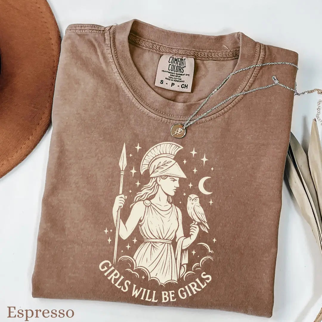 Espresso Comfort Colors 1717 T-shirt with Girls Will Be Girls design, alternate product view.