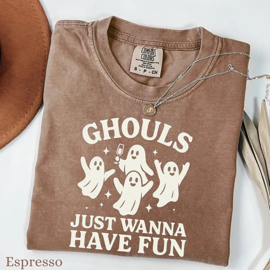 Ghouls Just Wanna Have Fun - Ghost Halloween Comfort Colors T-Shirt alternate product view in Espresso.