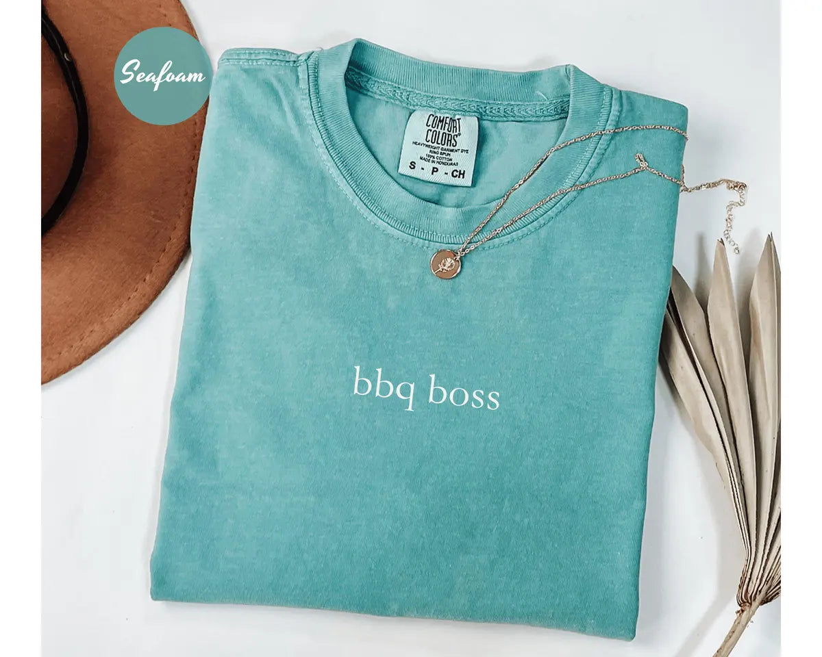 Seafoam Comfort Colors 1717 T-shirt with BBQ Boss Dad design