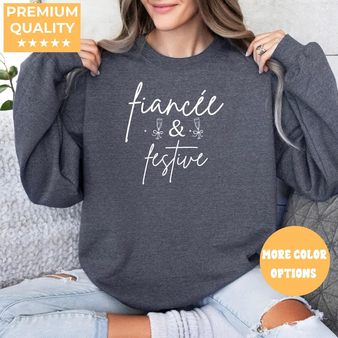 Crewneck sweatshirt with embroidered Fiancé Christmas design, alternate product view.
