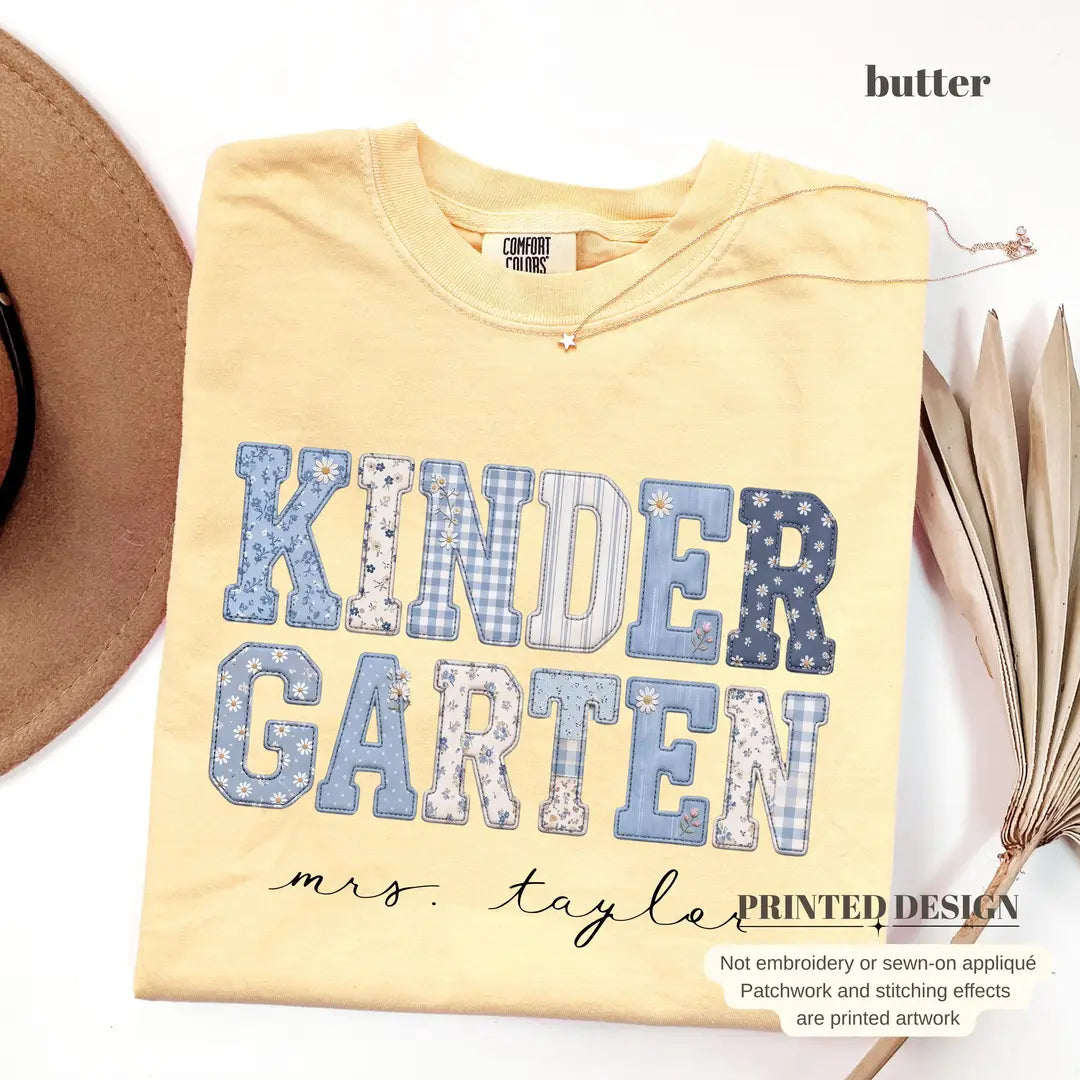 Butter Comfort Colors 1717 T-shirt with Kindergarten Teacher design